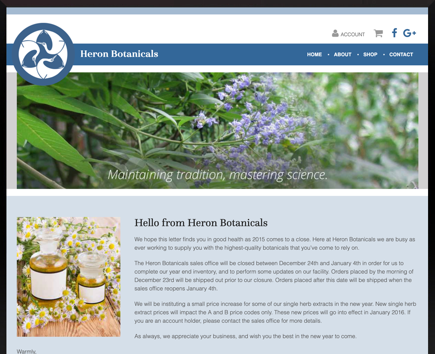 Custom e-commerce Heron Botanicals